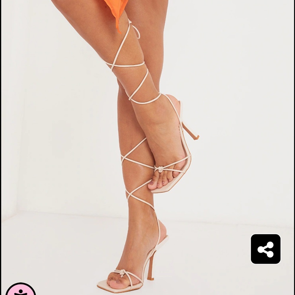 Knot Detail Toe Lace Up High Heeled Sandals